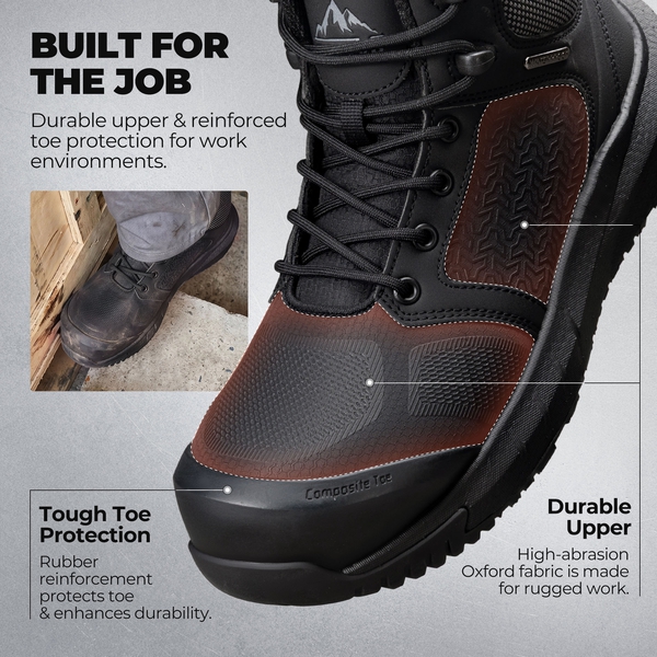 Men's WorkNano Lightweight Composite Toe Waterproof Work Boots - BLACK - 3