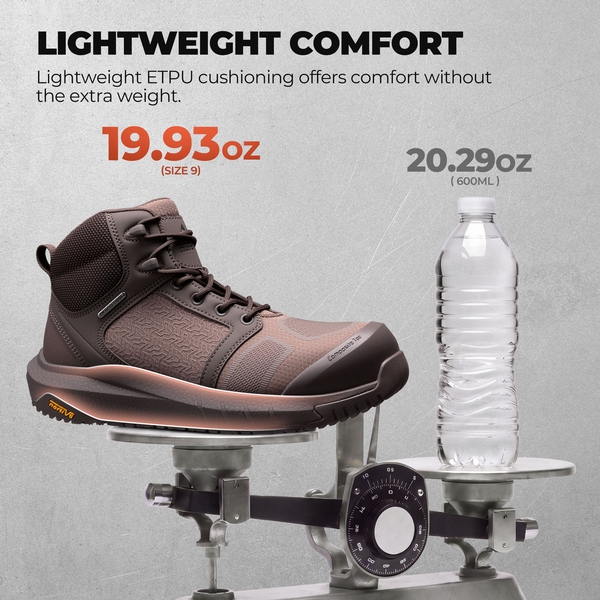 Men's WorkNano Lightweight Composite Toe Work Shoes - DARK BROWN - 5