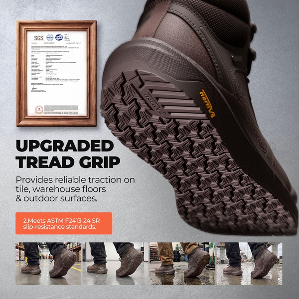 Men's WorkNano Lightweight Composite Toe Work Shoes - DARK BROWN - 4