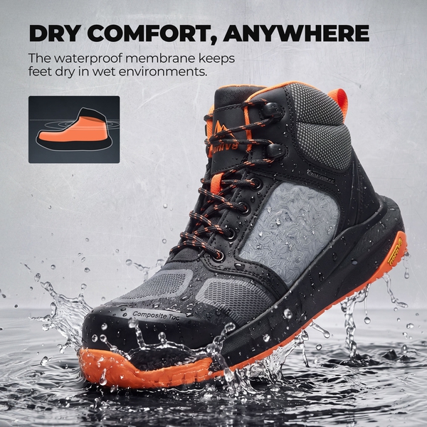 Men's WorkNano Lightweight Composite Toe Waterproof Work Boots - BLACK/ORANGE - 1