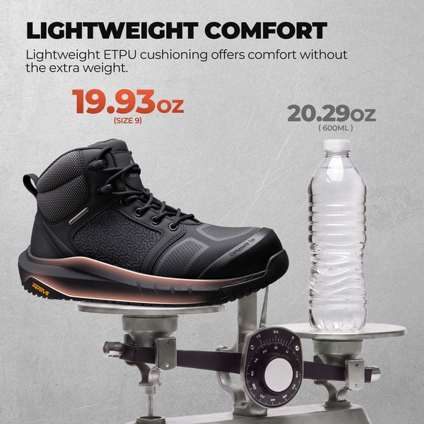 Men's WorkNano Lightweight Composite Toe Waterproof Work Boots - BLACK - 5