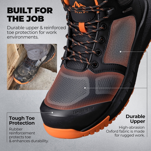 Men's WorkNano Lightweight Composite Toe Waterproof Work Boots - BLACK/ORANGE - 3