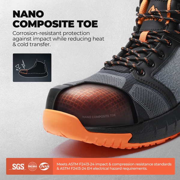 Men's WorkNano Lightweight Composite Toe Waterproof Work Boots - BLACK/ORANGE - 2