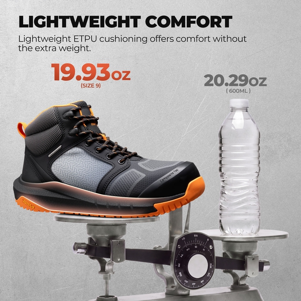 Men's WorkNano Lightweight Composite Toe Waterproof Work Boots - BLACK/ORANGE - 5