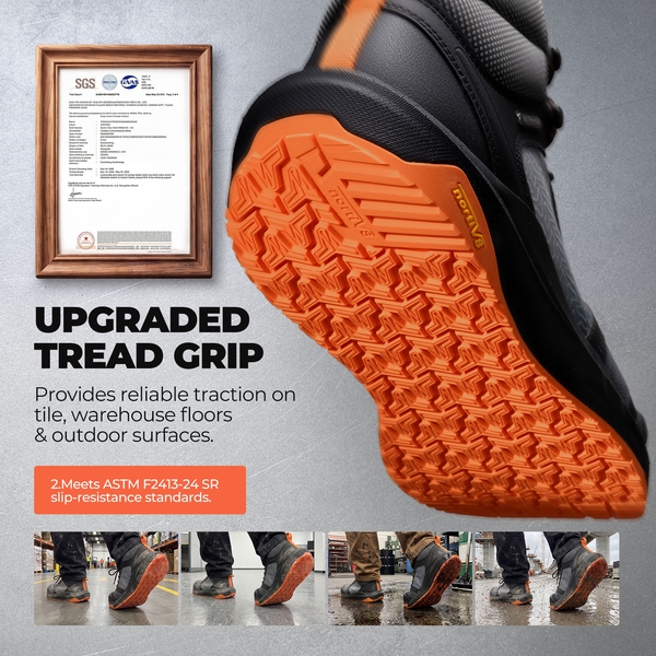 Men's WorkNano Lightweight Composite Toe Waterproof Work Boots - BLACK/ORANGE - 4