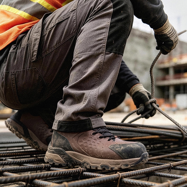 Men’s Waterproof Steel Toe Work Boots - DARK BROWN - 6