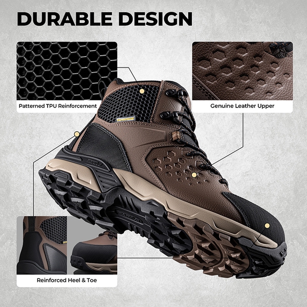 Men’s Waterproof Steel Toe Work Boots - DARK BROWN - 4