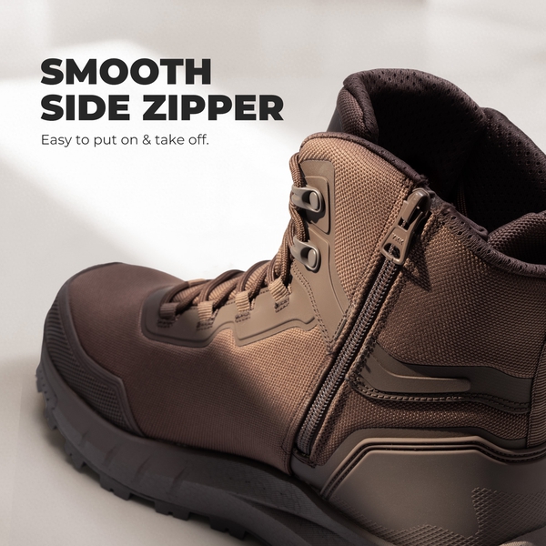 Men’s Nano Composite Toe Work Boots with Zipper - DARK BROWN - 7