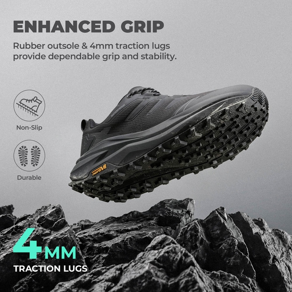 Men’s Wide Toe Box Waterproof Hiking Shoes - BLACK - 7