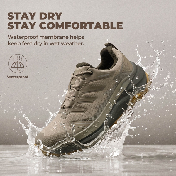 Men’s Wide Toe Box Waterproof Hiking Shoes - LIGHT BROWN - 3