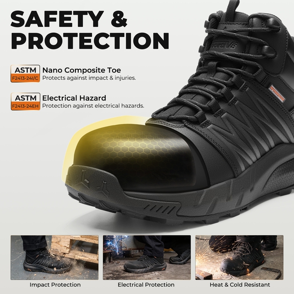 Men's Nano Composite Toe Waterproof Work Boots - BLACK - 3