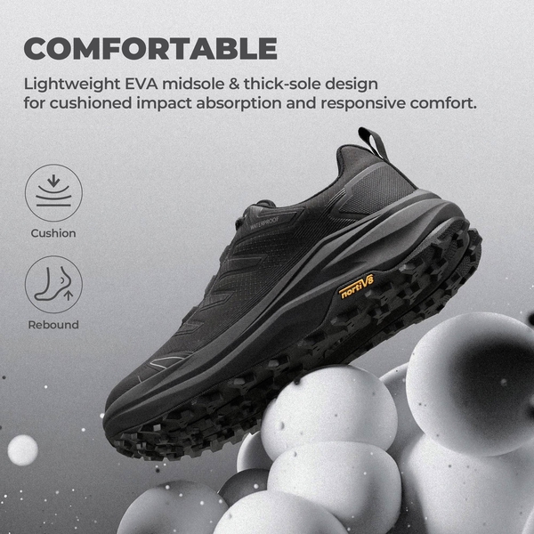 Men’s Wide Toe Box Waterproof Hiking Shoes - BLACK - 6