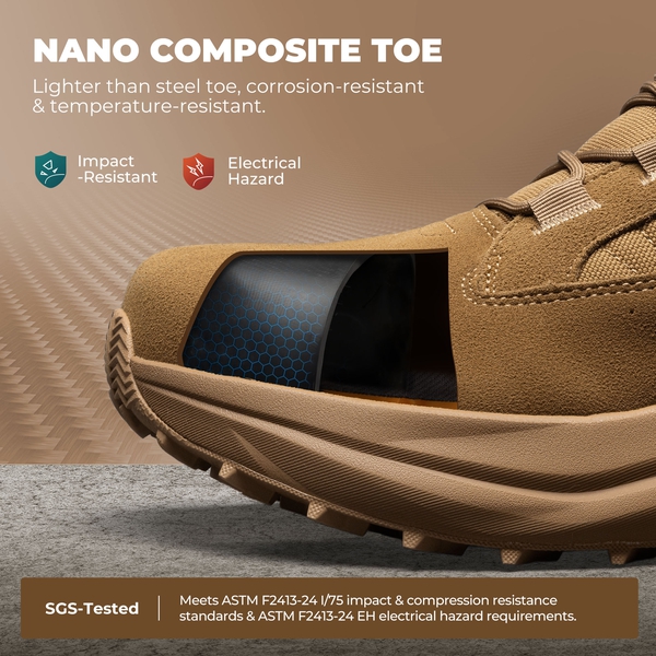 Men's Wide Toe Box Side-Zip Composite Toe Work Boots - COYOTE - 3