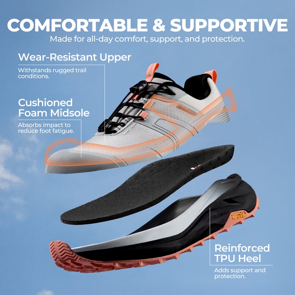 Women’s Lightweight Waterproof Hiking Shoes - LIGHT GREY/PINK - 5