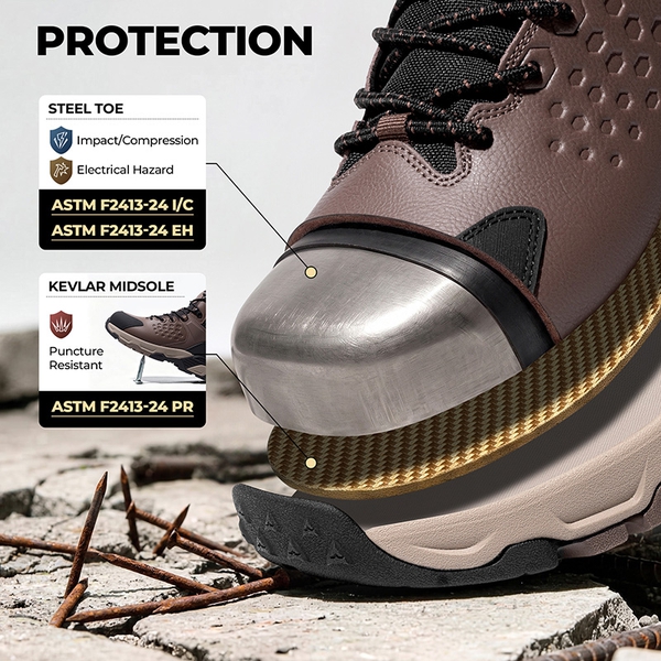 Men’s Waterproof Steel Toe Work Boots - DARK BROWN - 2