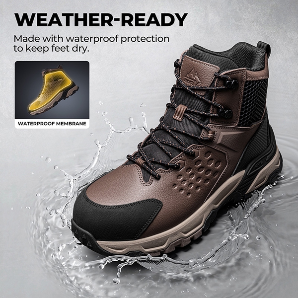 Men’s Waterproof Steel Toe Work Boots - DARK BROWN - 3