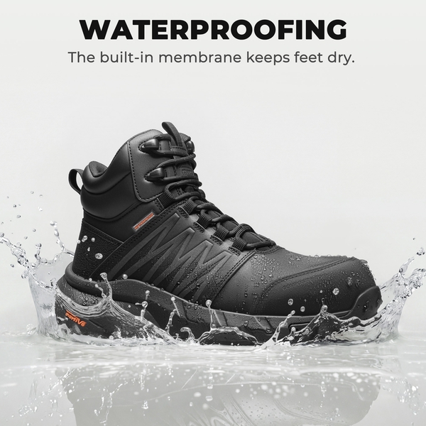 Men's Nano Composite Toe Waterproof Work Boots - BLACK - 5