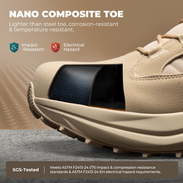 Men's Wide Toe Box Side-Zip Composite Toe Work Boots - SAND - 3