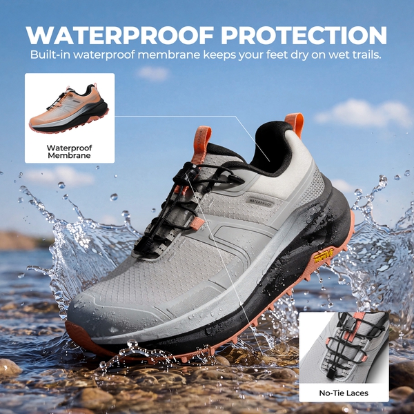 Women’s Lightweight Waterproof Hiking Shoes - LIGHT GREY/PINK - 2