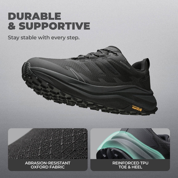 Men’s Wide Toe Box Waterproof Hiking Shoes - BLACK - 4