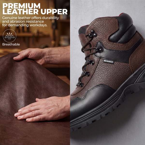 Men's Steel Toe Waterproof Leather Work Boots - Slip Resistant