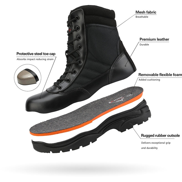 Men's Steel Toe Safety Work Boots - BLACK - 1