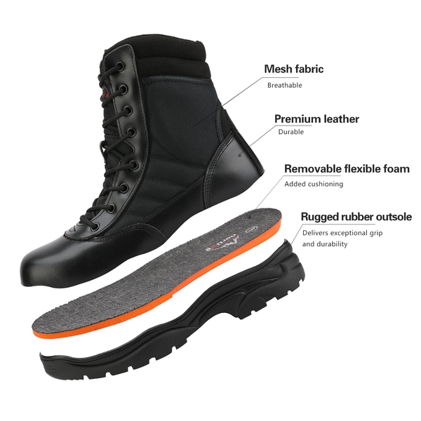 Men's Wide Military Tactical Work Boots【Wide Fit】 - BLACK - 4