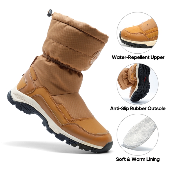 Women's Insulated Fur Slip On Snow Boots - TAN - 4