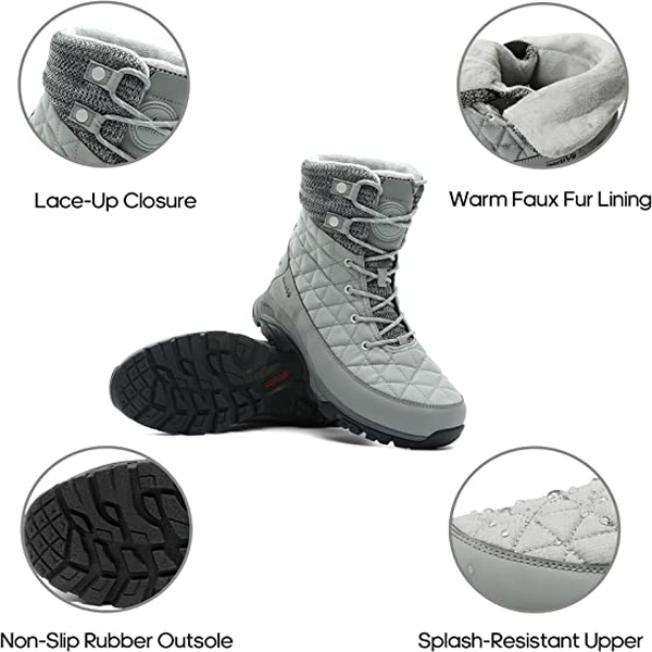 Women's Lace Up Winter Snow Boots - BEIGE - 3
