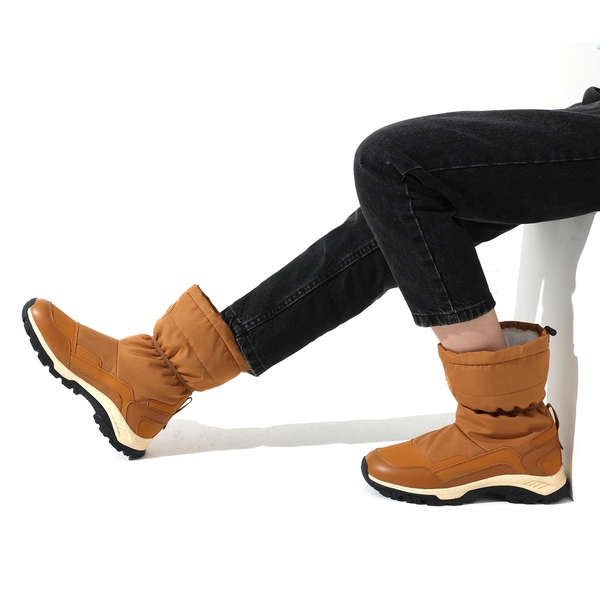 Women's Insulated Fur Slip On Snow Boots - TAN - 3