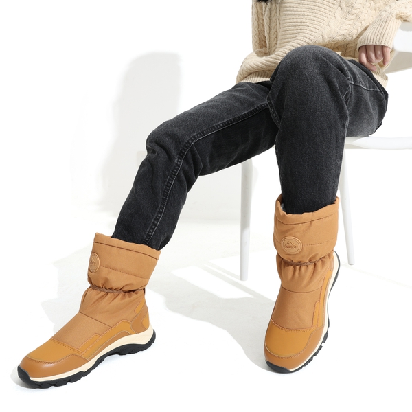 Women's Insulated Fur Slip On Snow Boots - TAN - 2