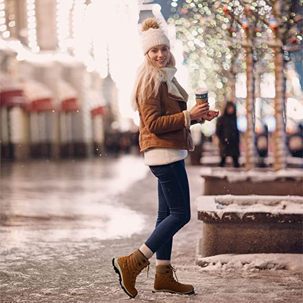 Women's Lace Up Winter Snow Boots - TAN - 2
