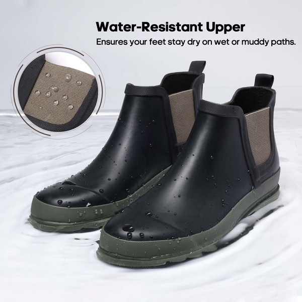 Women's Short Waterproof Rain Boots  - BLACK-ARMY-GREEN - 2