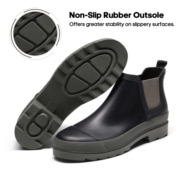 Women's Short Waterproof Rain Boots  - BLACK-ARMY-GREEN - 3