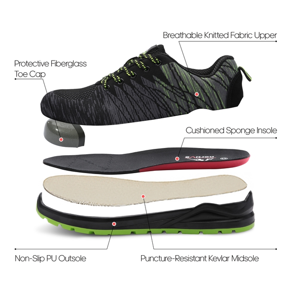 Men's Non-Slip Work Shoes - BLACK-GREEN - 1