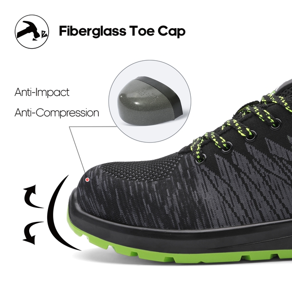 Men's Non-Slip Work Shoes - BLACK-GREEN - 2
