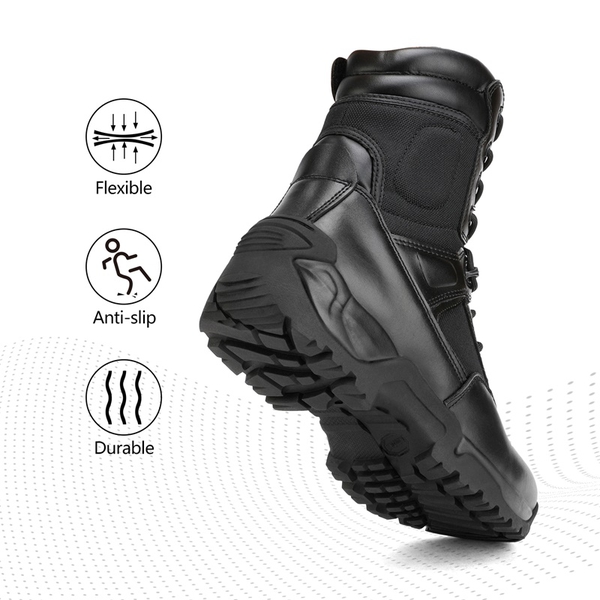 Men's Tactical Combat Work Boots【Wide Fit】 - BLACK - 4