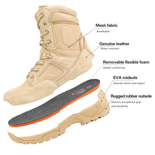 Men's Tactical Combat Work Boots【Wide Fit】 - SAND - 3