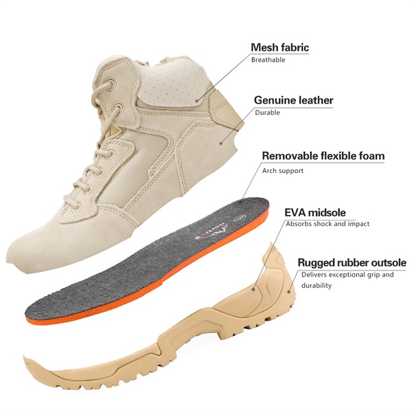 Men's Military Tactical Wide Work Boots【Wide Fit】 - SAND - 4