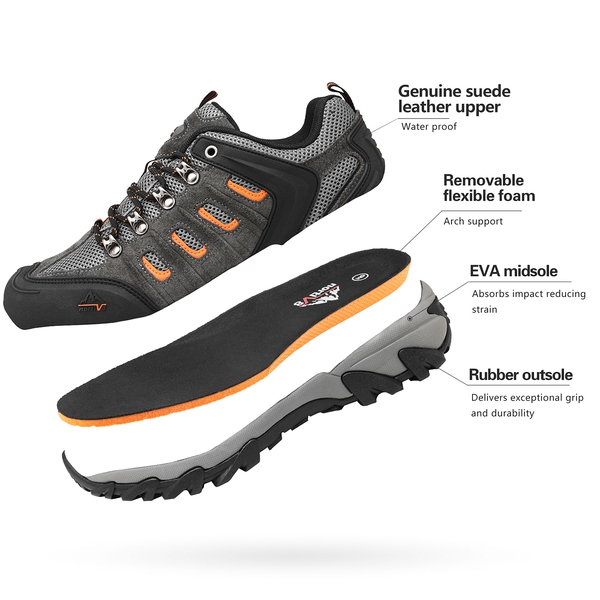 Men's Low-Top Waterproof Hiking Shoes【Wide Fit】 - BLACK-DARK-GREY-ORANGE - 3