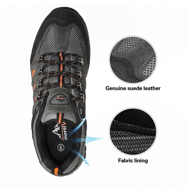 Men's Low-Top Waterproof Hiking Shoes【Wide Fit】 - BLACK-DARK-GREY-ORANGE - 2