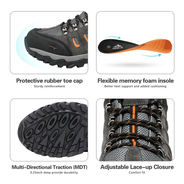 Men's Low-Top Waterproof Hiking Shoes【Wide Fit】 - BLACK-DARK-GREY-ORANGE - 1