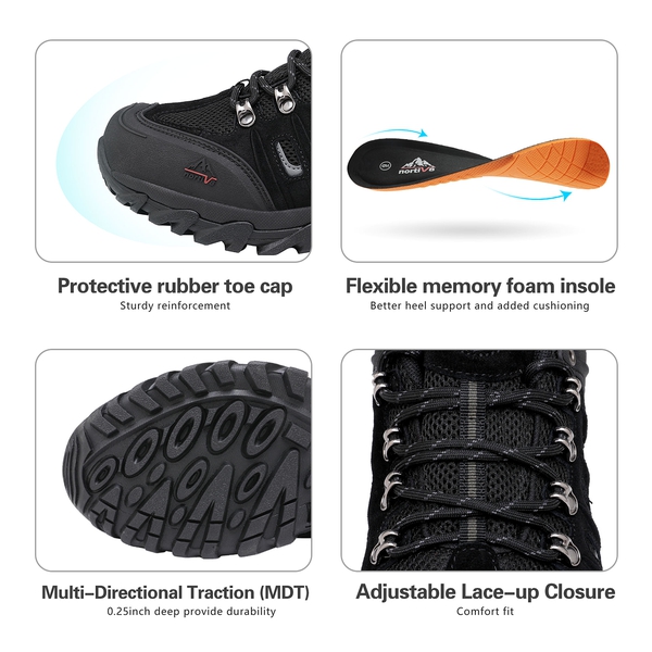 Men's Low-Top Waterproof Hiking Shoes【Wide Fit】 - BLACK-GREY - 1