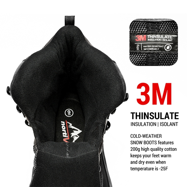 Men's Waterproof Thinsulate Fur Snow Boots【Wide Fit】 - BLACK-GREY - 3