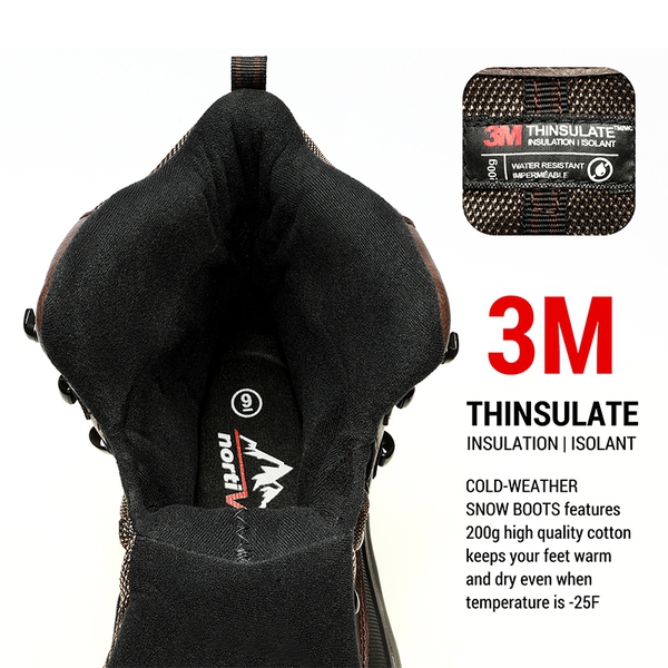 Men's Waterproof Thinsulate Fur Snow Boots【Wide Fit】 - DARK BROWN-BLACK - 2