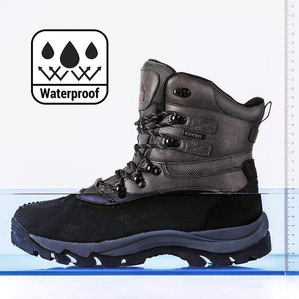 Men's Waterproof Thinsulate Fur Snow Boots【Wide Fit】 - BLACK-GREY - 4