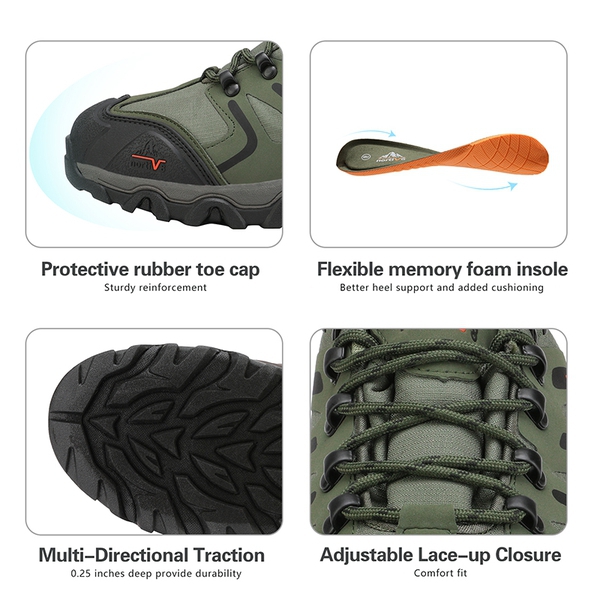 [Armadillo Series] Unisex Wide Toe Waterproof Hiking Shoes【Wide Fit】 - ARMY-GREEN-BLACK-ORANGE - 4