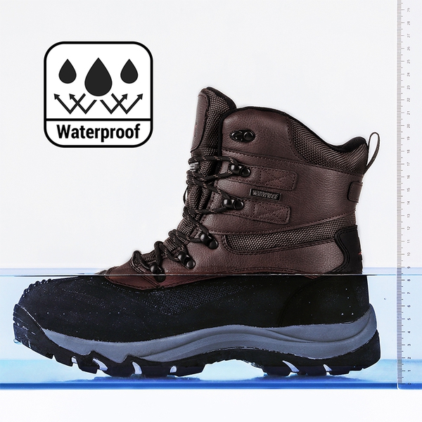 Men's Waterproof Thinsulate Fur Snow Boots【Wide Fit】 - DARK BROWN-BLACK - 3