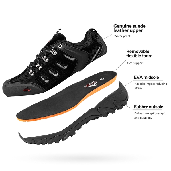 Men's Low-Top Waterproof Hiking Shoes【Wide Fit】 - BLACK-GREY - 3