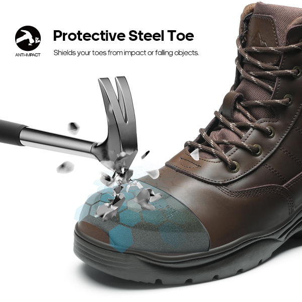Men's Steel-Toe Industrial Work Boots - BROWN - 1